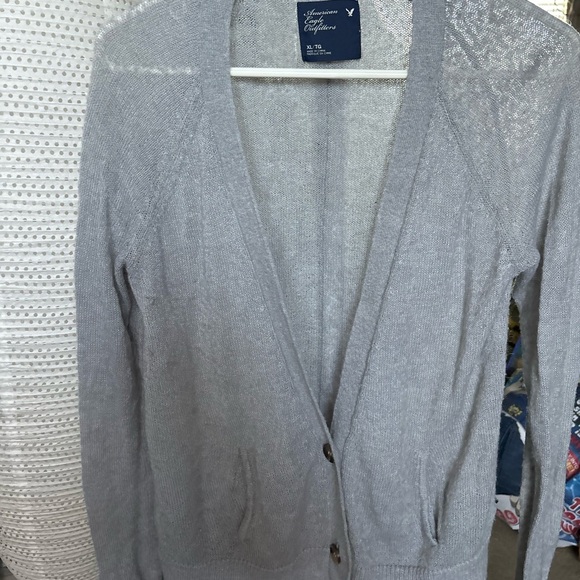 american eagle outfitters Blouse XL Women’s V-neck Gray Cardigan Buttons/pockets - Picture 9 of 13